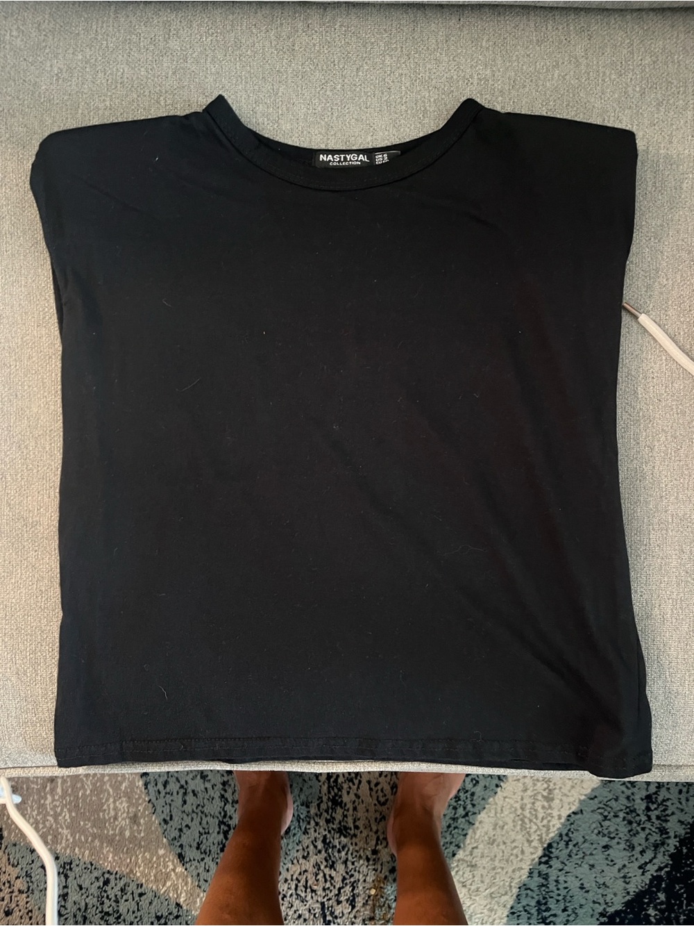 Nasty Brand New  Gal Black Shoulder Padded Boxy Cropped Tee